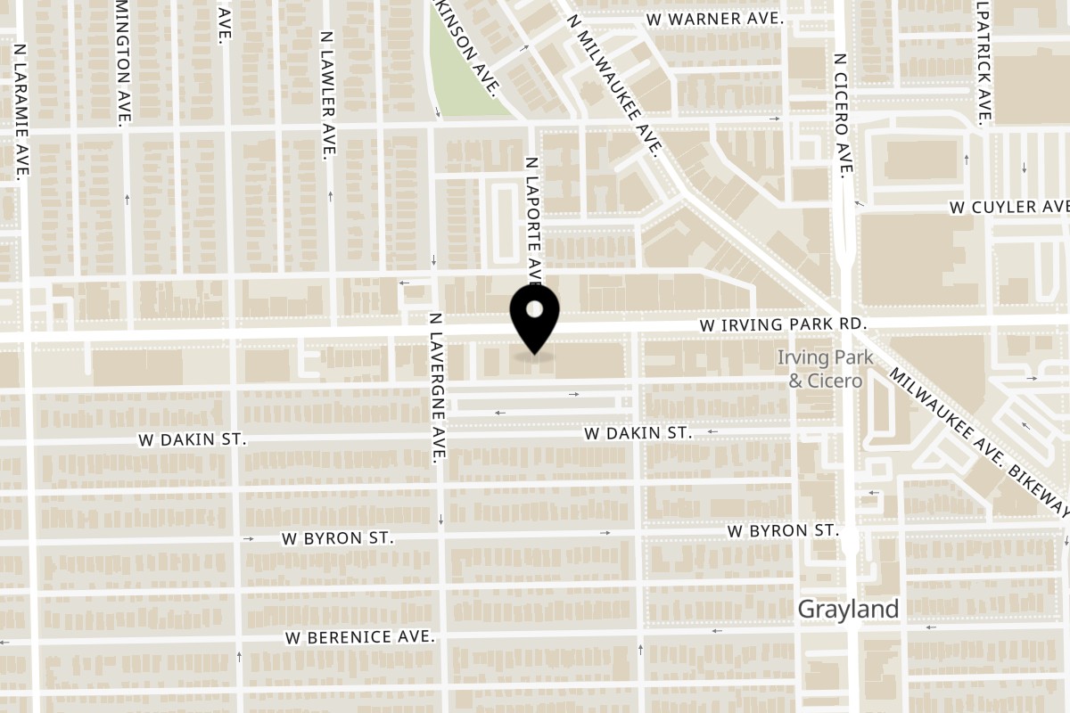 Map showing the location of Tatas Tacos - Original Six Corners on 4929 W Irving Park Rd in Chicago
